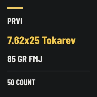 PPU 7.62x25 Tokarev 85gr FMJ, 50 rounds