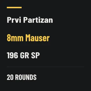 PPU 8mm Mauser 196gr SP, 20 rounds