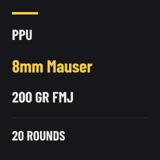 PPU 8mm Mauser 200gr FMJ, 20 rounds