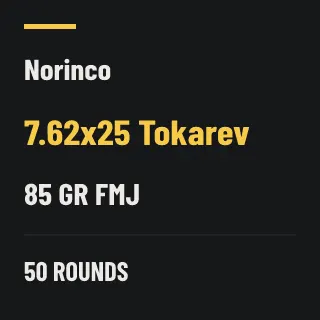 Norinco 7.62x25 Tokarev 85gr FMJ, 50 rounds