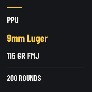 PPU 9mm Luger 115gr FMJ, 200 rounds