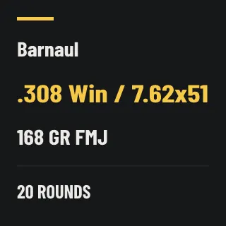 Barnaul .308 Win / 7.62x51 168gr FMJ, 20 rounds