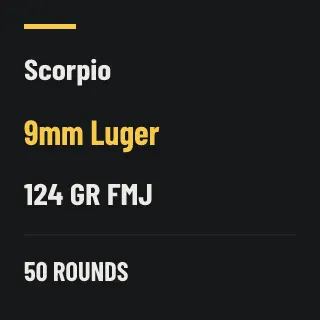 Scorpio 9mm Luger 124gr FMJ, 50 rounds